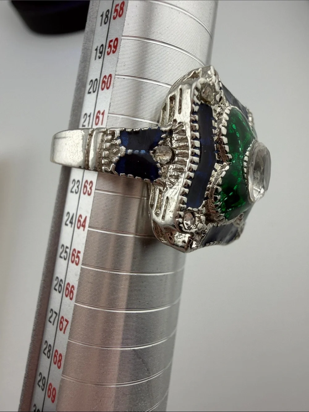Vintage Emerald & Sapphire Enamel Cocktail Statement Ring - Women Jewelry